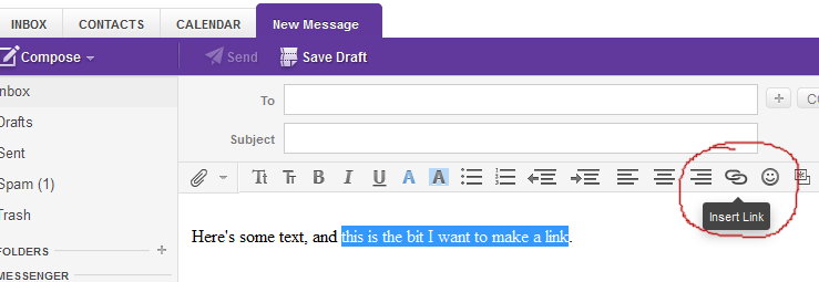 Yahoo link text highlighted